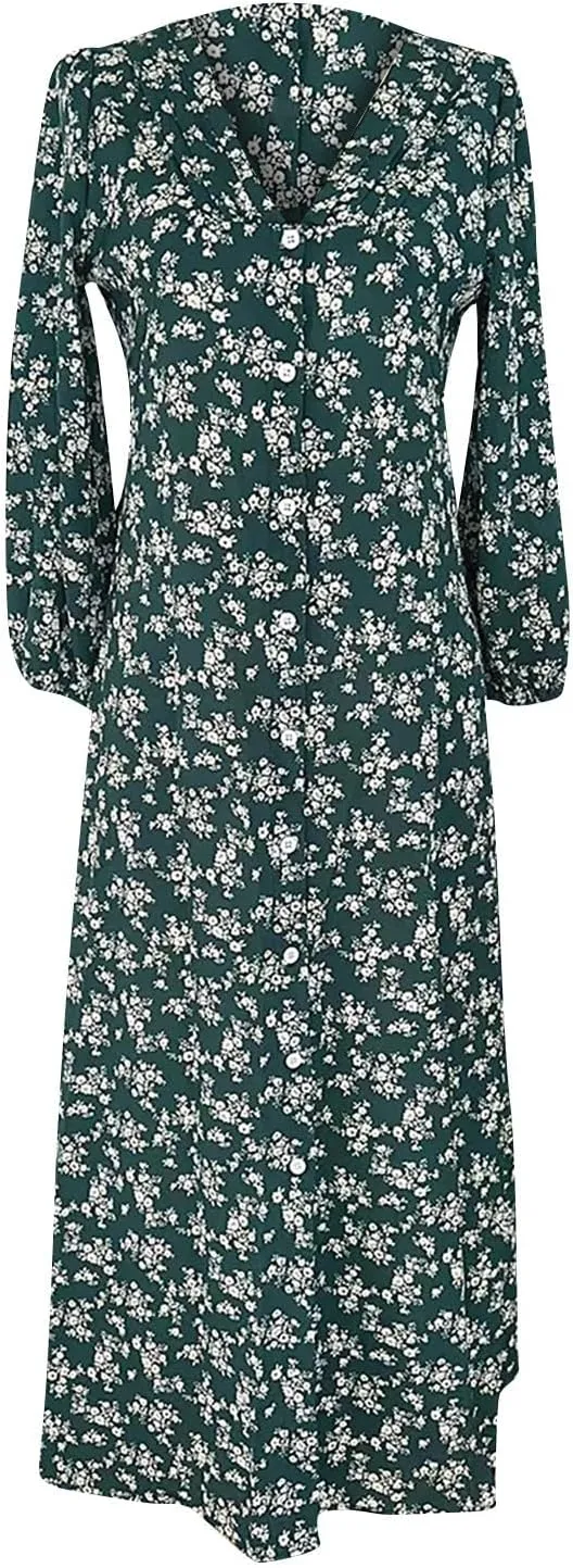 Beach Dresses for Women,2024 Summer Trendy Elegant Wrap V Neck Floral Boho Dress,Flowy Ruched Hawaiian Maxi Dress