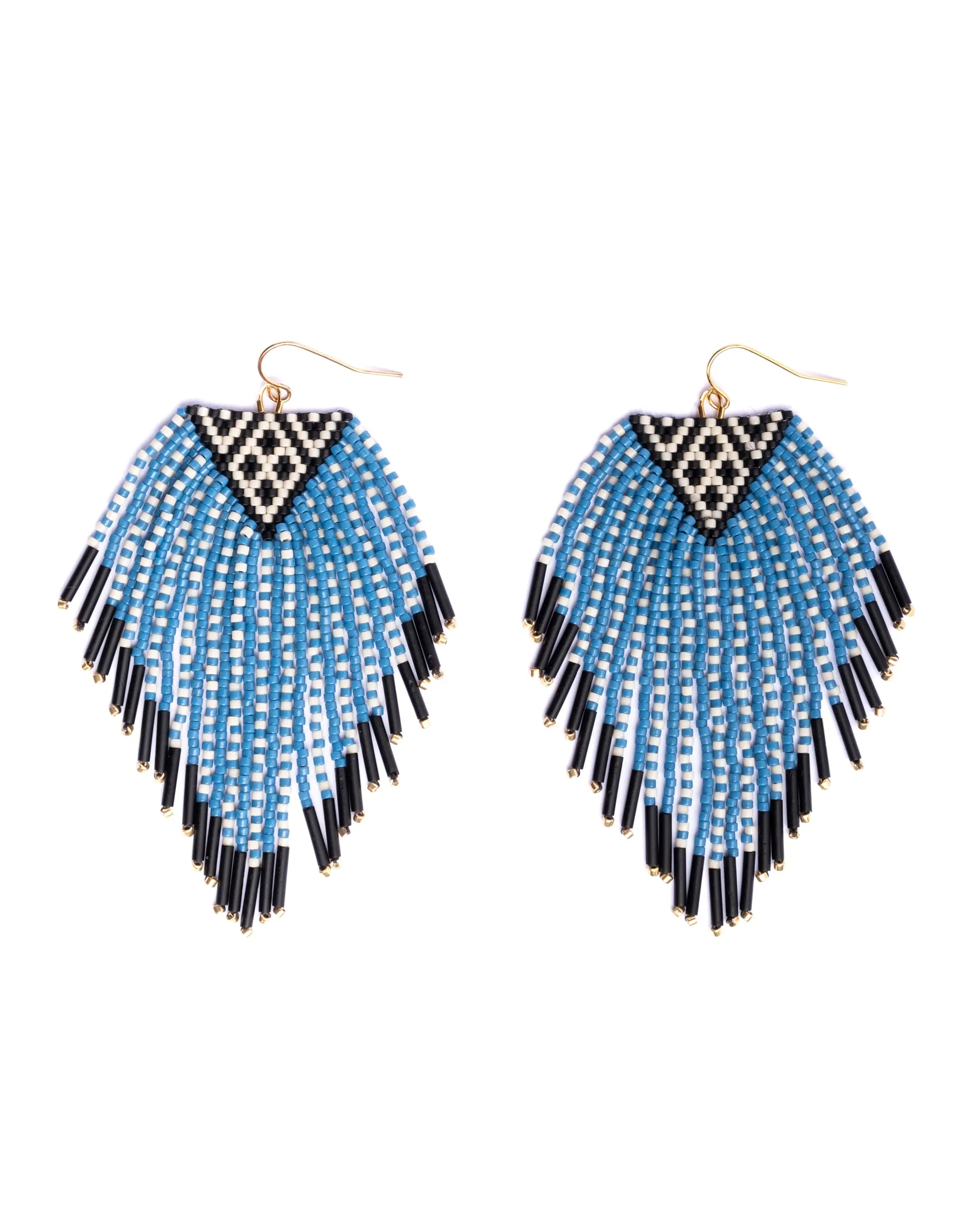 Beaded Handwoven Sonoran Triangle Fringe Earrings