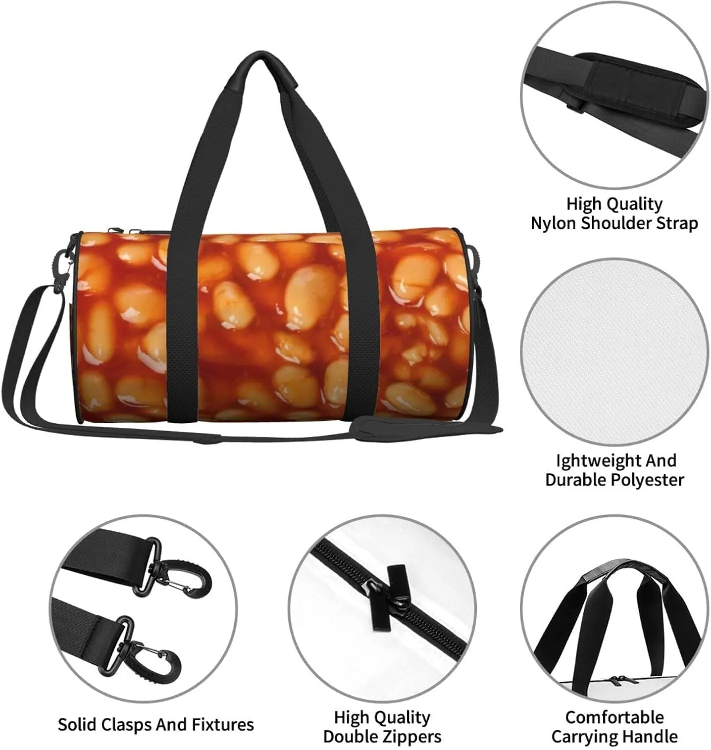 Beans With Tomato Sauce Sports Gym Duffel Bag For Men Women Weekender Travel Workout Training Handbag