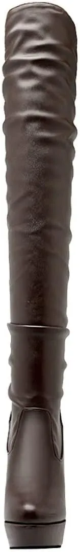 BEAUPAS Women's High Heel Platform Over The Knee Boots Thigh High Chunky Block Heel Boots Slouchy Round Toe Gothic Shoes