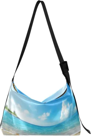Beautiful Beach Scene Shoulder Bag for Women Waterproof PU Leather Hobo Bags Crossbody Purse with Zipper Closure