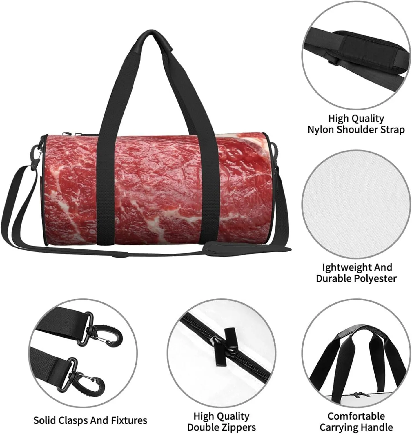 Beef Meat Sports Gym Duffel Bag For Men Women Weekender Travel Workout Training Handbag