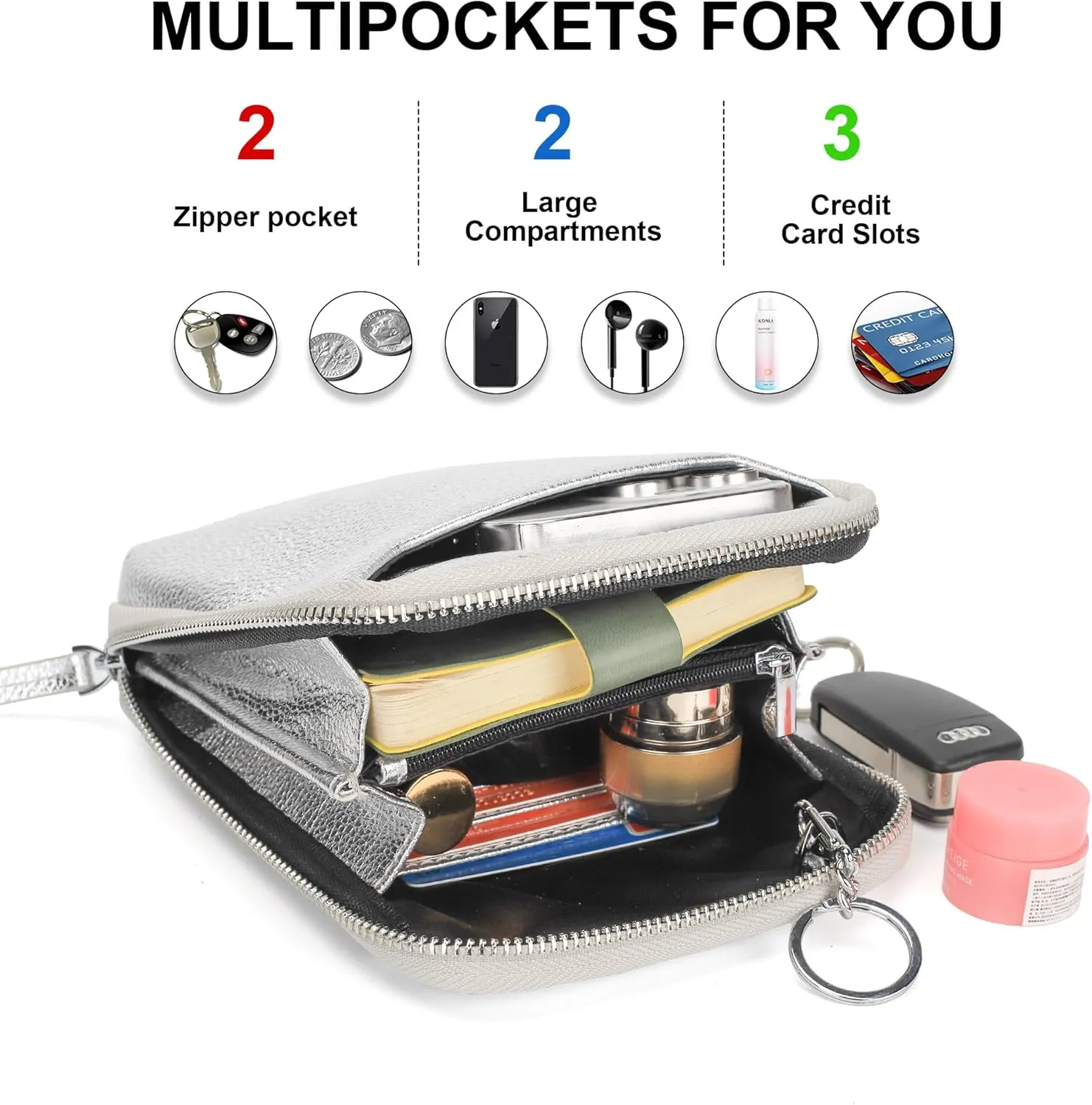 befen Genuine Leather Crossbody Cell Phone Purse for Women, Small Zip Around RFID Blocking Crossbody Wallet Bags