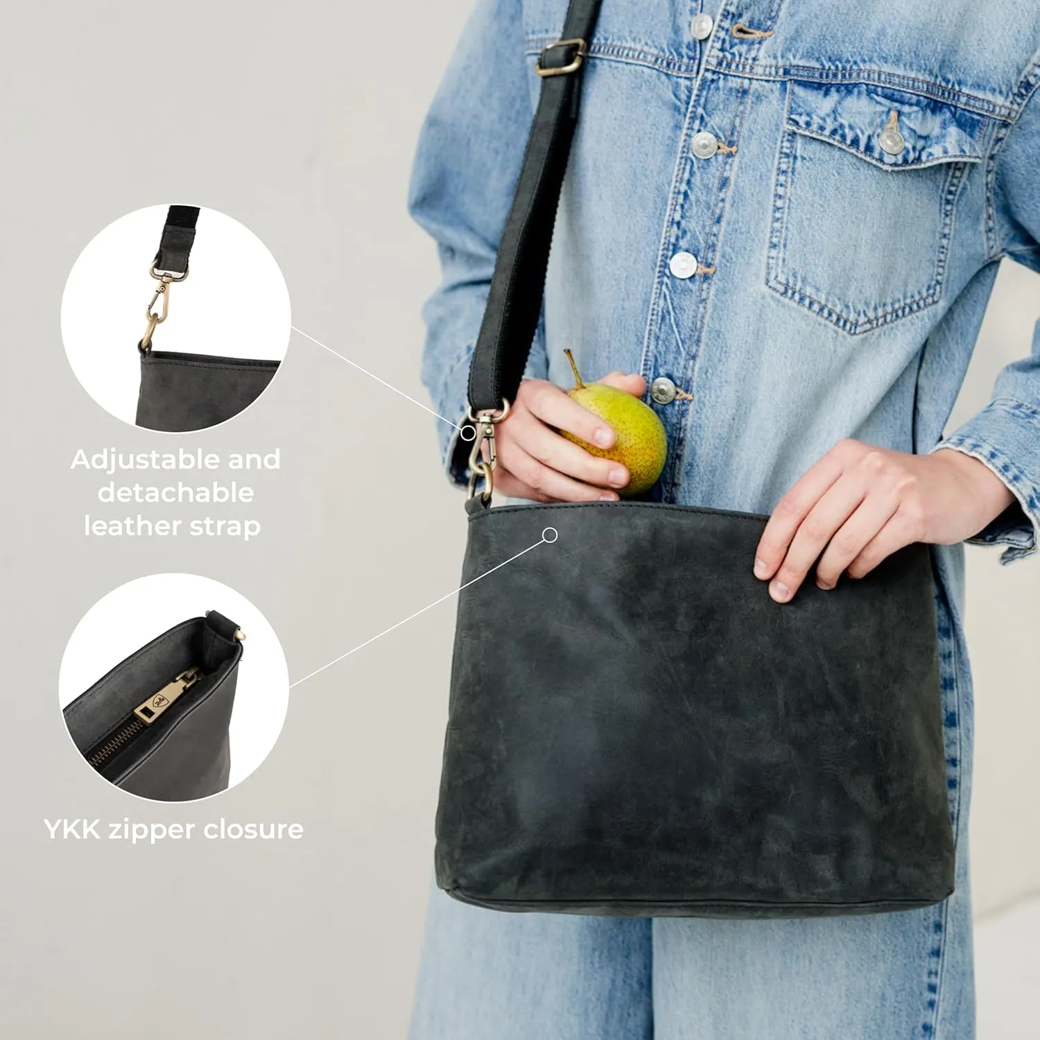 BERLINER BAGS Vintage Genuine Leather Shoulder Bag Marbella, Crossbody Purse for Women, Satchel Bag