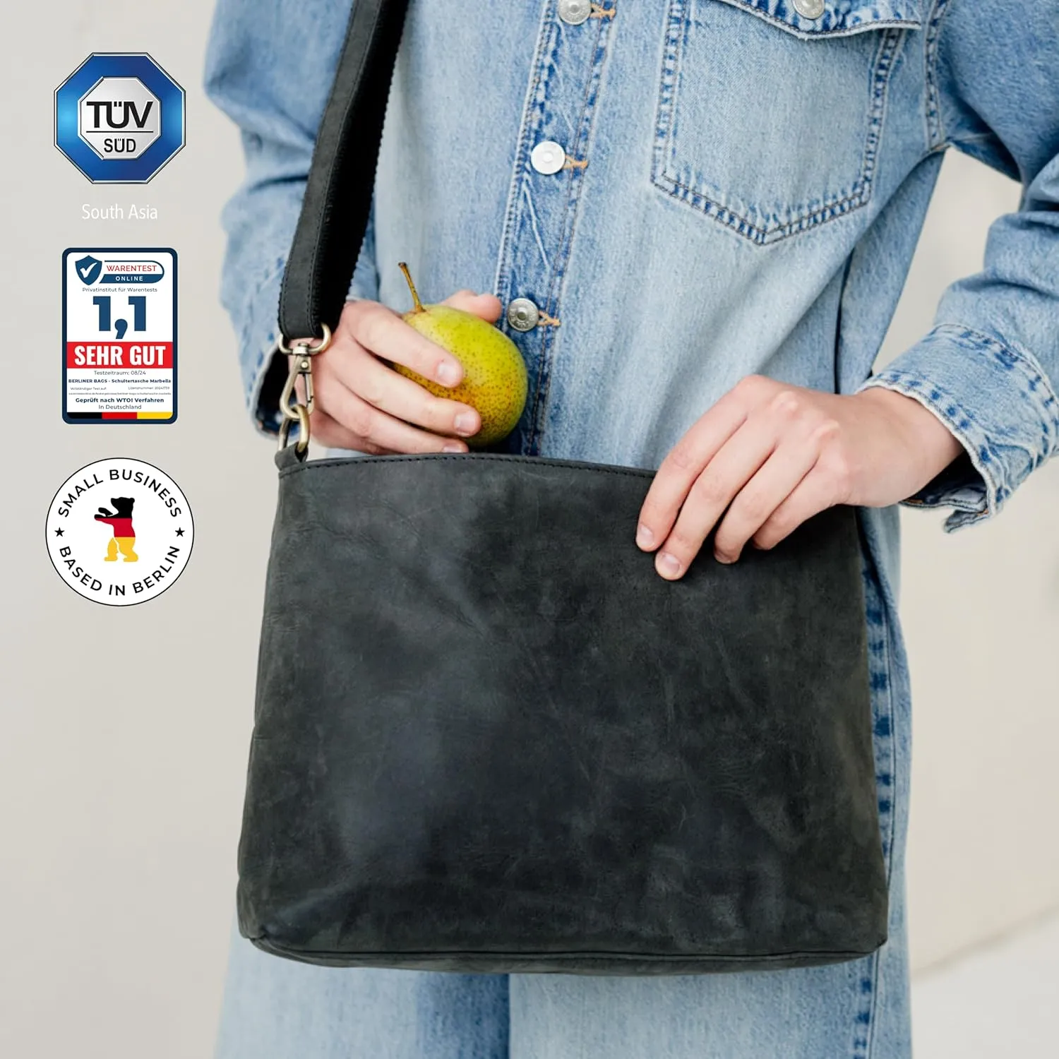 BERLINER BAGS Vintage Genuine Leather Shoulder Bag Marbella, Crossbody Purse for Women, Satchel Bag