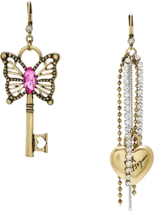 Betsey Johnson Women's Boho Butterfly Lock & Key Earrings