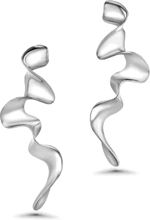 Big Silver Spiral Dressy Fashion Geometric Statement Earrings for Women by SNGIA, Large Chunky Trendy Vintage Drop Dangle Boho Earrings Jewelry Gifts.