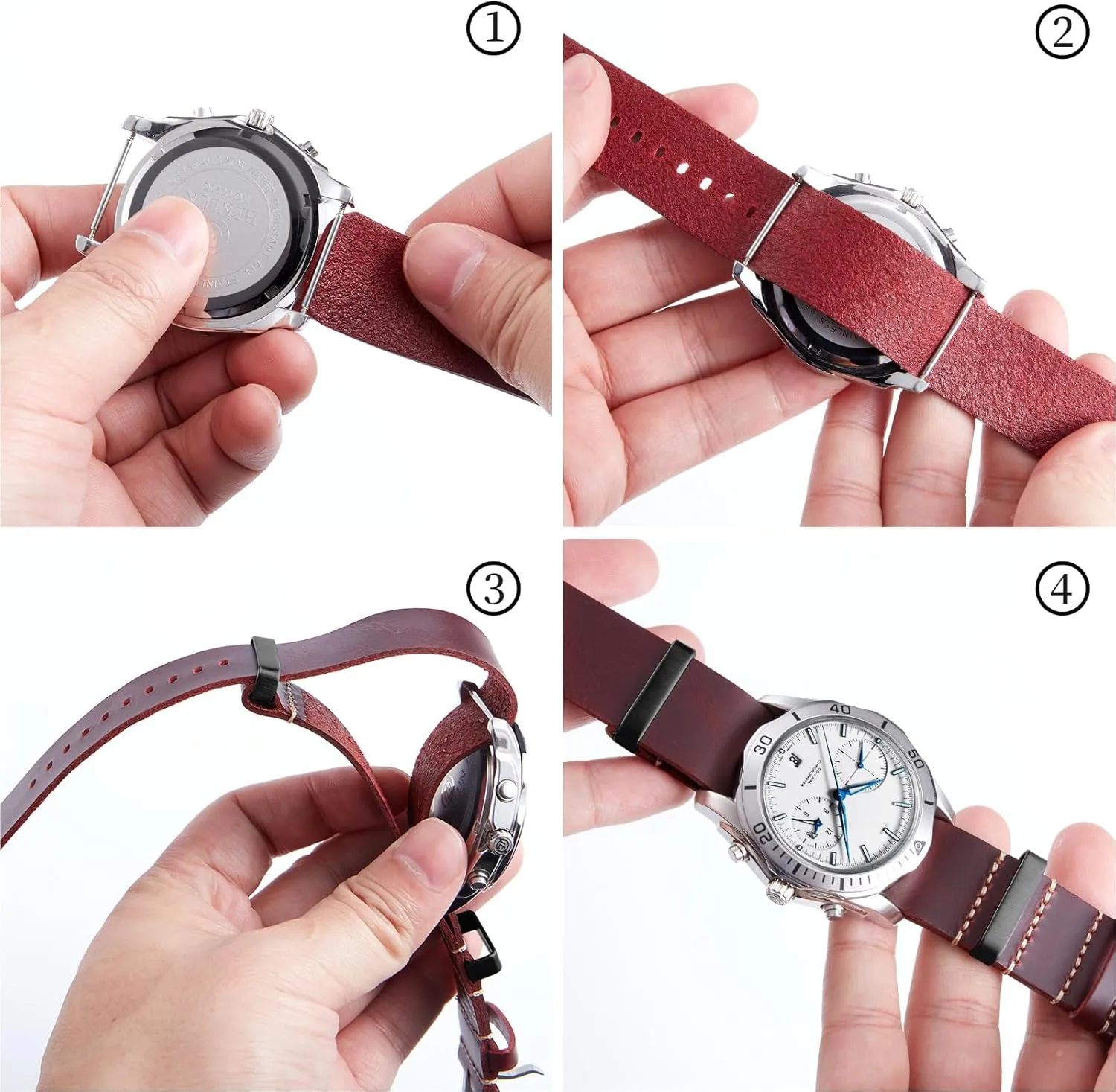 BINLUN Leather Watch Band Crazy Horse Oiled Leather Watch Straps 18mm 19mm 20mm 21mm 22mm 24mm Replacement One-Piece Watchbands for Men and Women Silver & Black Buckle