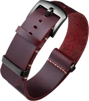 BINLUN Leather Watch Band Crazy Horse Oiled Leather Watch Straps 18mm 19mm 20mm 21mm 22mm 24mm Replacement One-Piece Watchbands for Men and Women Silver & Black Buckle