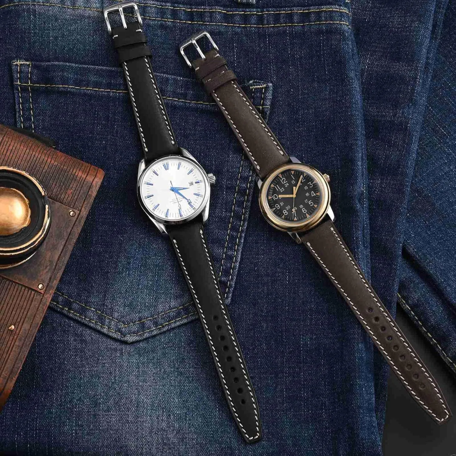 BISONSTRAP Italian Leather Watch Straps, Collector Series Watch Bands, Extra Long Length, 18mm 20mm 22mm