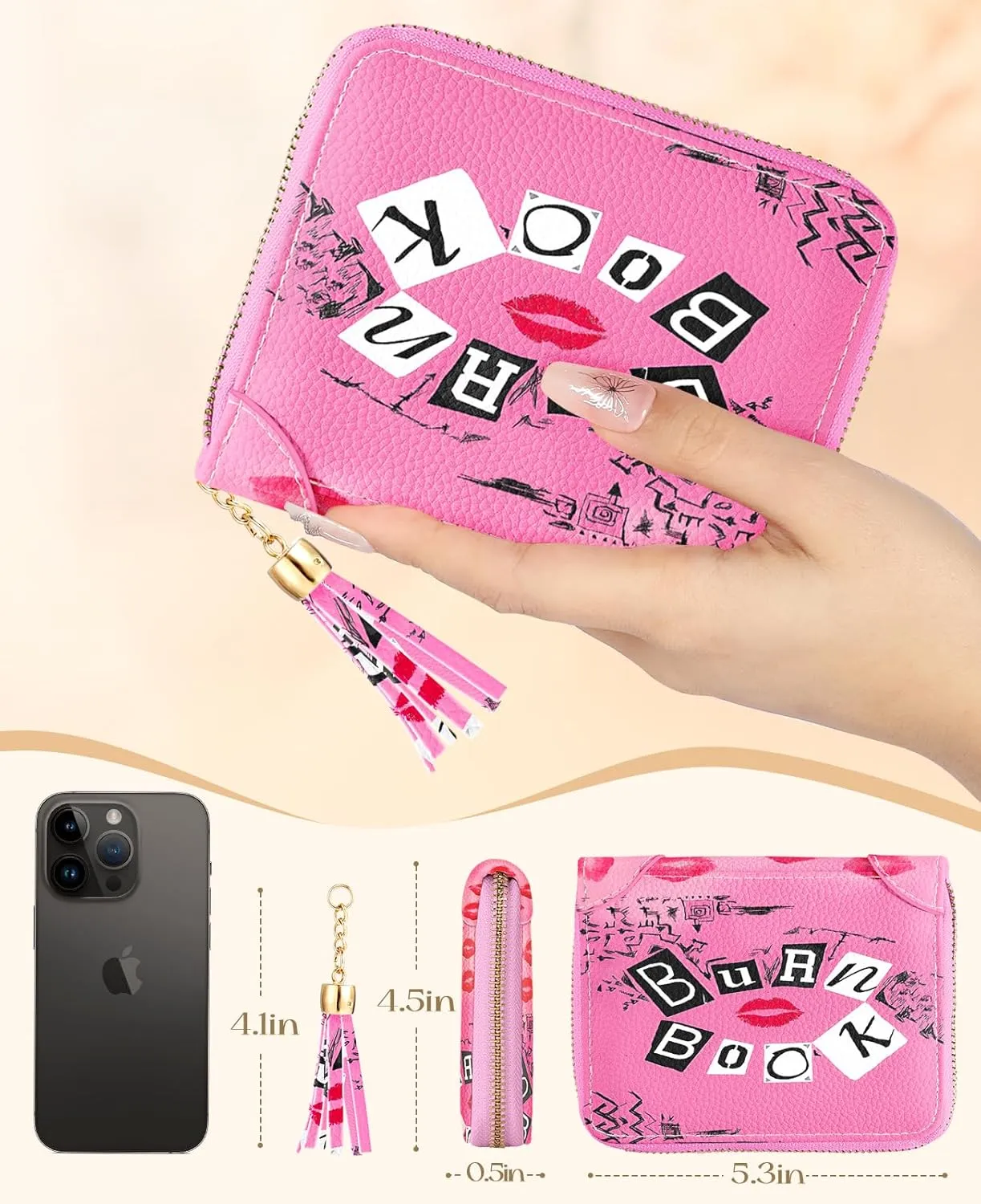 Bistup 【40 Slots Credit Card Holder for Women Girls Cute RFID Blocking Card Organizer Leather Cardholder Protector for Lady Female Large Capacity Size Big Zipper Wallet Lips Cool Aesthetic Unique