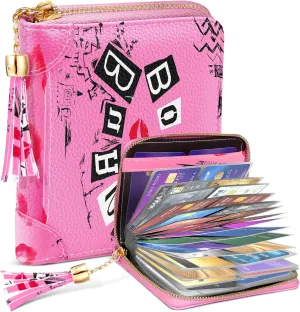 Bistup 【40 Slots Credit Card Holder for Women Girls Cute RFID Blocking Card Organizer Leather Cardholder Protector for Lady Female Large Capacity Size Big Zipper Wallet Lips Cool Aesthetic Unique