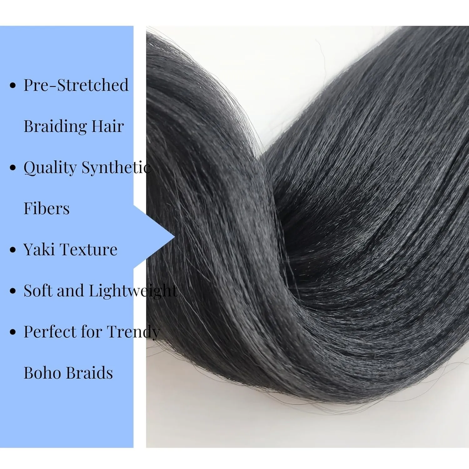 Black Braiding Hair Pre Stretched for Boho Braids Synthetic Prestretched EZ Braiding Hair for Knotless Box Braids Bohemian Braids Goddess Braids (Total 5 Packs)
