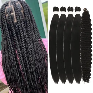Black Braiding Hair Pre Stretched for Boho Braids Synthetic Prestretched EZ Braiding Hair for Knotless Box Braids Bohemian Braids Goddess Braids (Total 5 Packs)