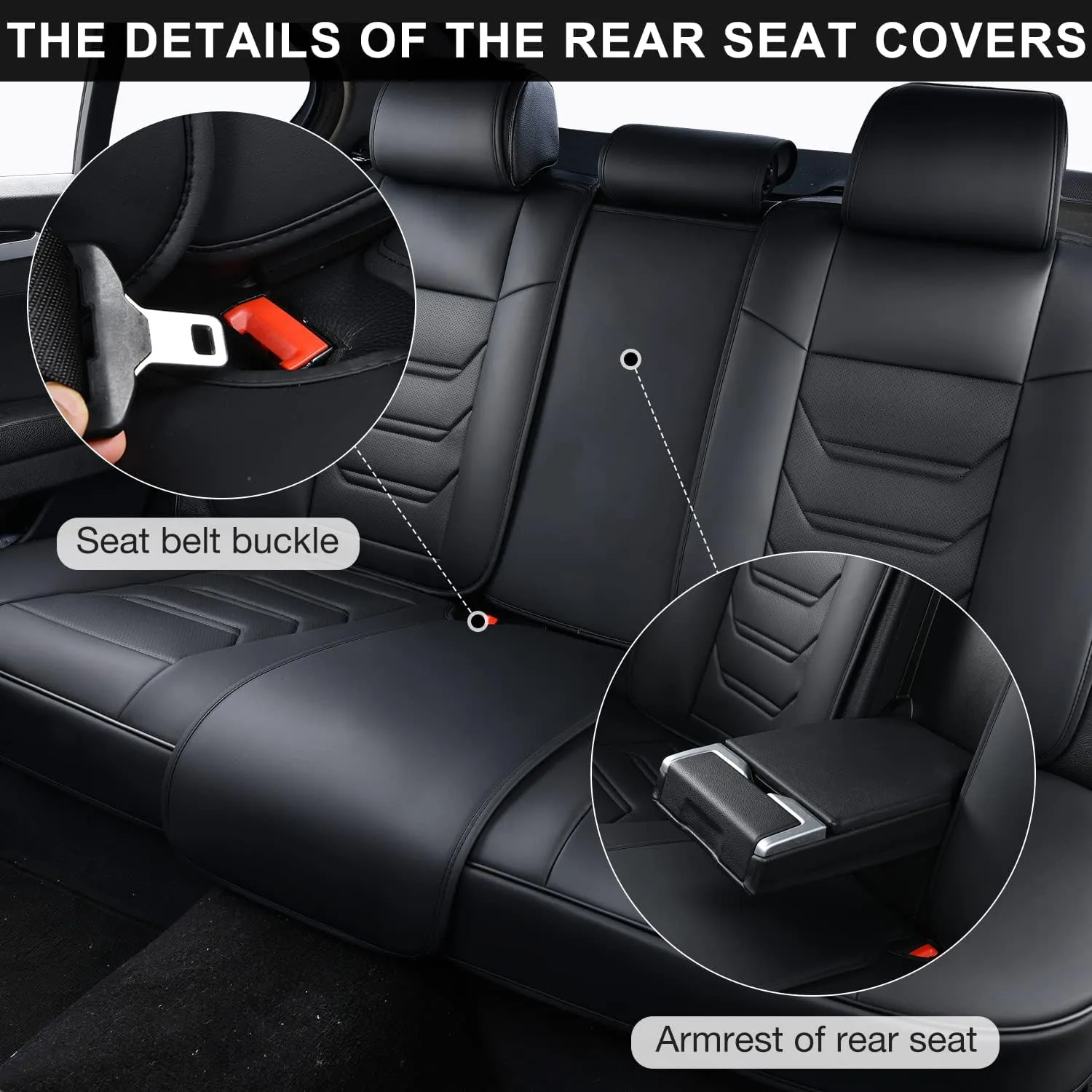 Black Car Seat Covers Full Set, Breathable Leather Automotive Front and Rear Seat Covers with Headrest, Waterproof Auto Seat Protectors Fit for Most Sedans SUV Pick-up Truck