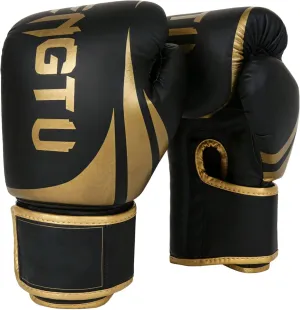 Black Gold Boxing Gloves for Adults, Tear-Resistant Pu, Foam Padding, Elastic Fit Training Gloves, 12 Oz, Fits 7.5-9.1 Hand Length,