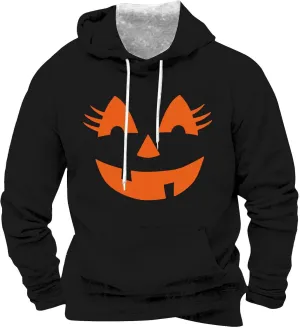 Black Hoodie Pumpkin Print Hooded Sweatshirt Pullover Hoodie Men Men Hoodie Lightweight Men Hoodie Lightweight