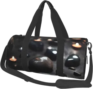 Black Mystery Heart Stone# Round Large Capacity Foldable Duffel Bag For Women Men, Gym Tote, Sports Duffel.