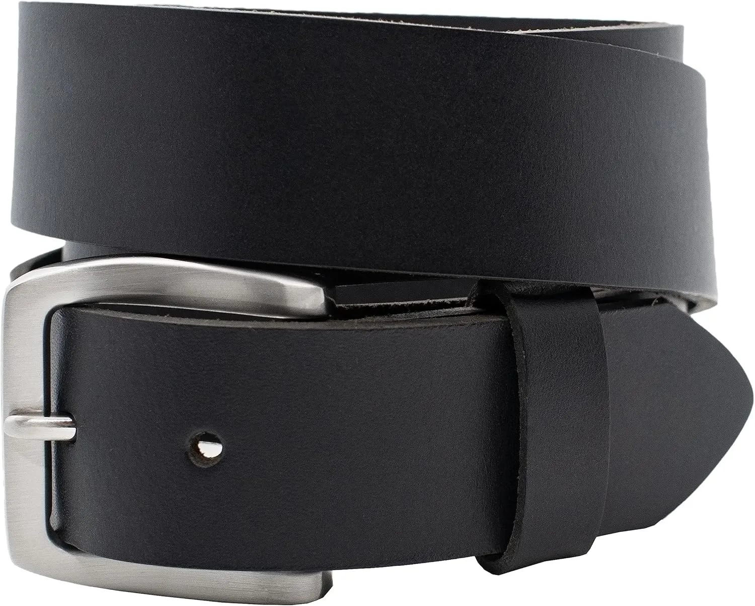Black Oil Tanned Buffalo Leather Casual Belt - w/Satin Silver Finish Buckle