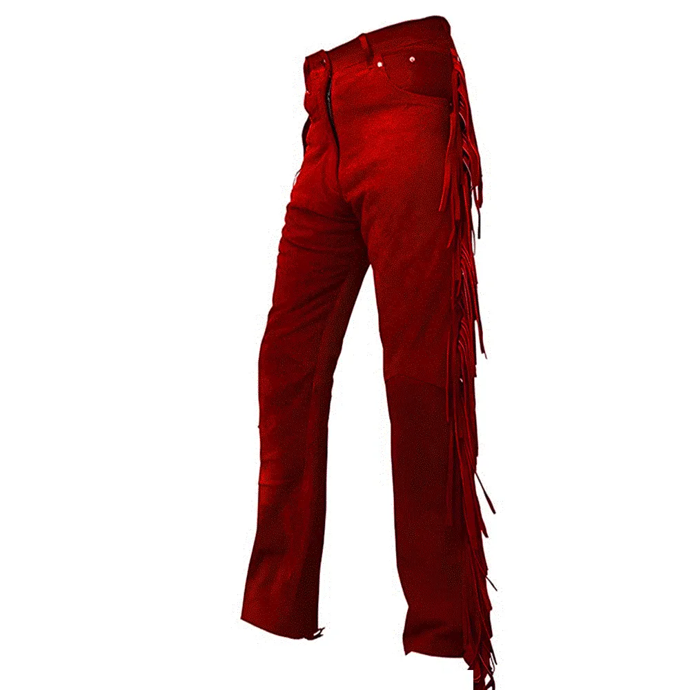 Black Suede Leather Fringe Pants For Men Western Pant MFP1102