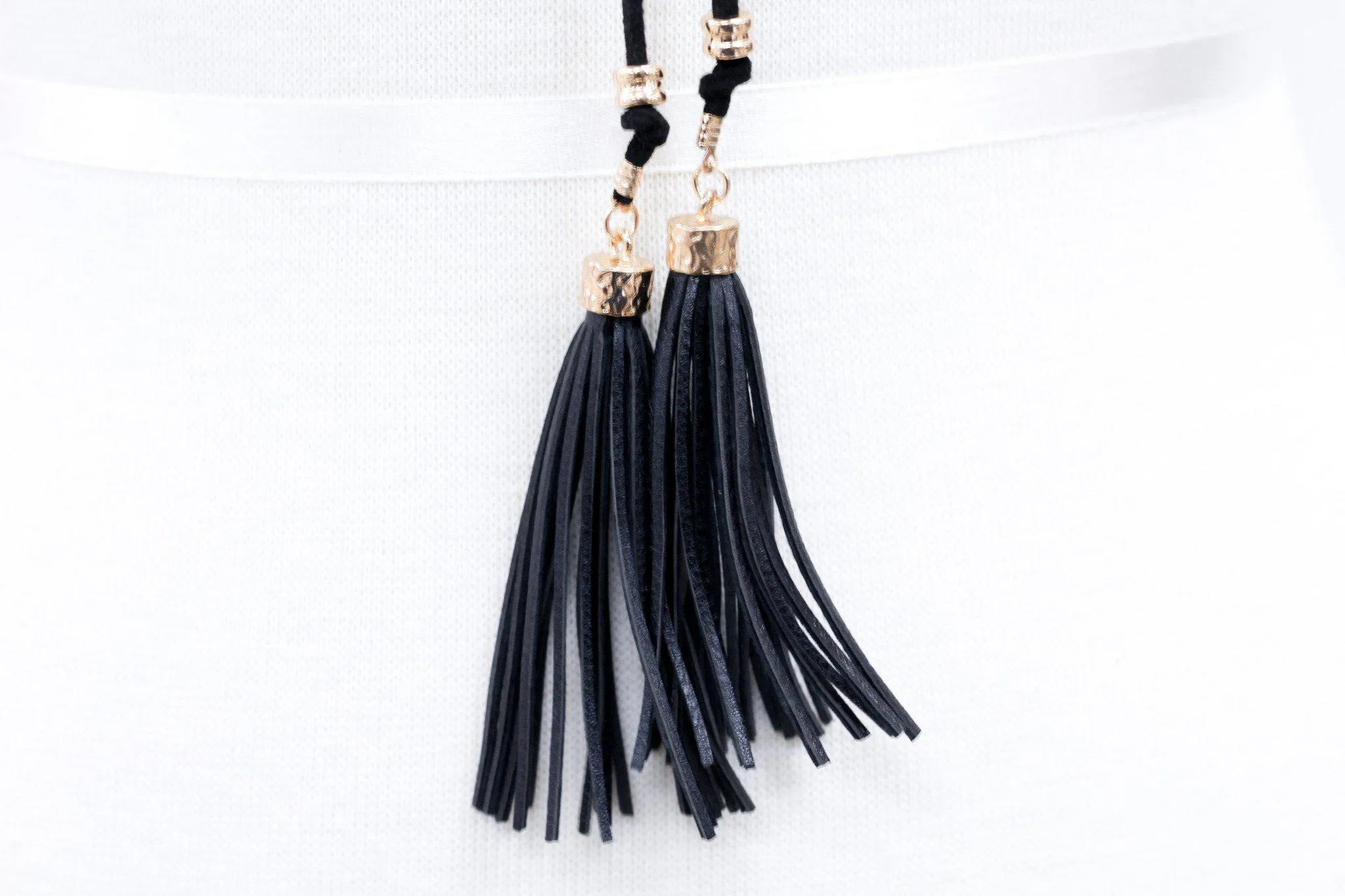 Black Suede Necklace with Leather Tassels