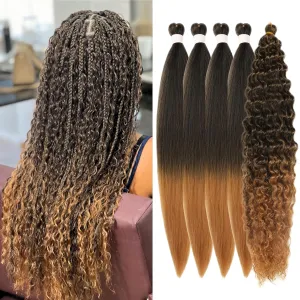 Black to Honey Blonde Braiding Hair Pre Stretched for Boho Braids 1B/27 Synthetic Prestretched EZ Braiding Hair for Knotless Box Bohemian Braids (Total 5 Packs)