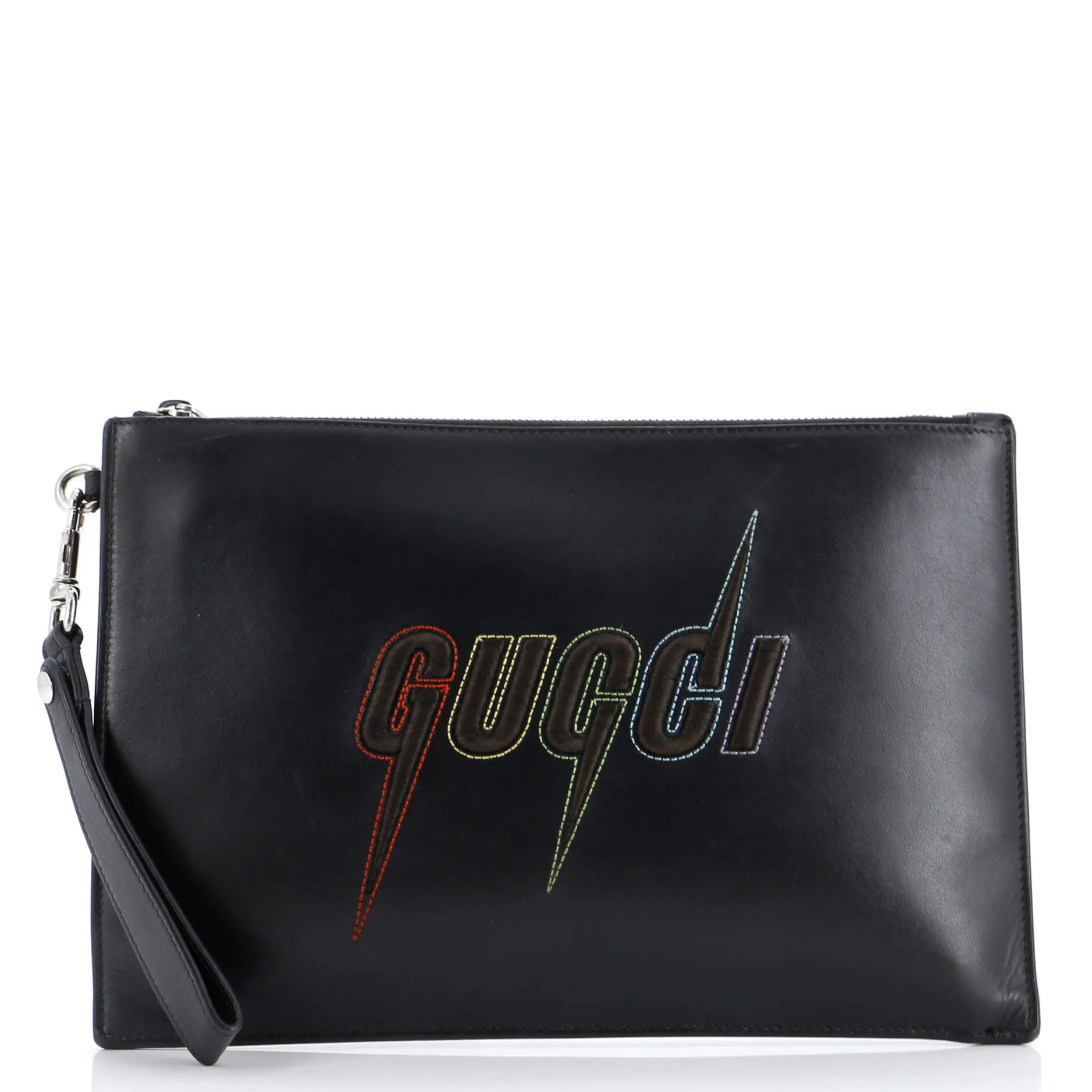 Blade Logo Wristlet Pouch Embroidered Leather