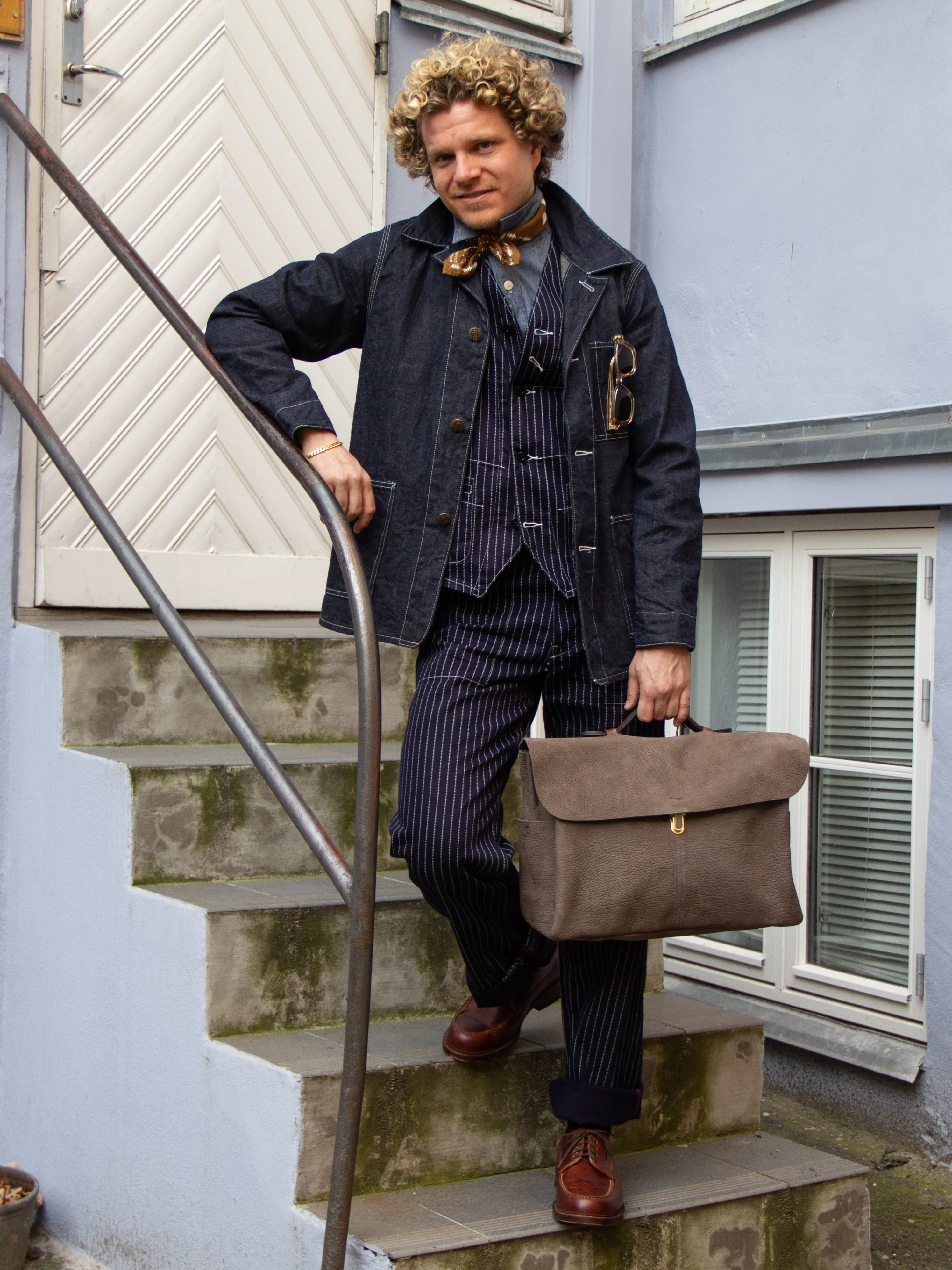 Bleu De Chauffe, Satchel Bag Charles, Khaki Brown