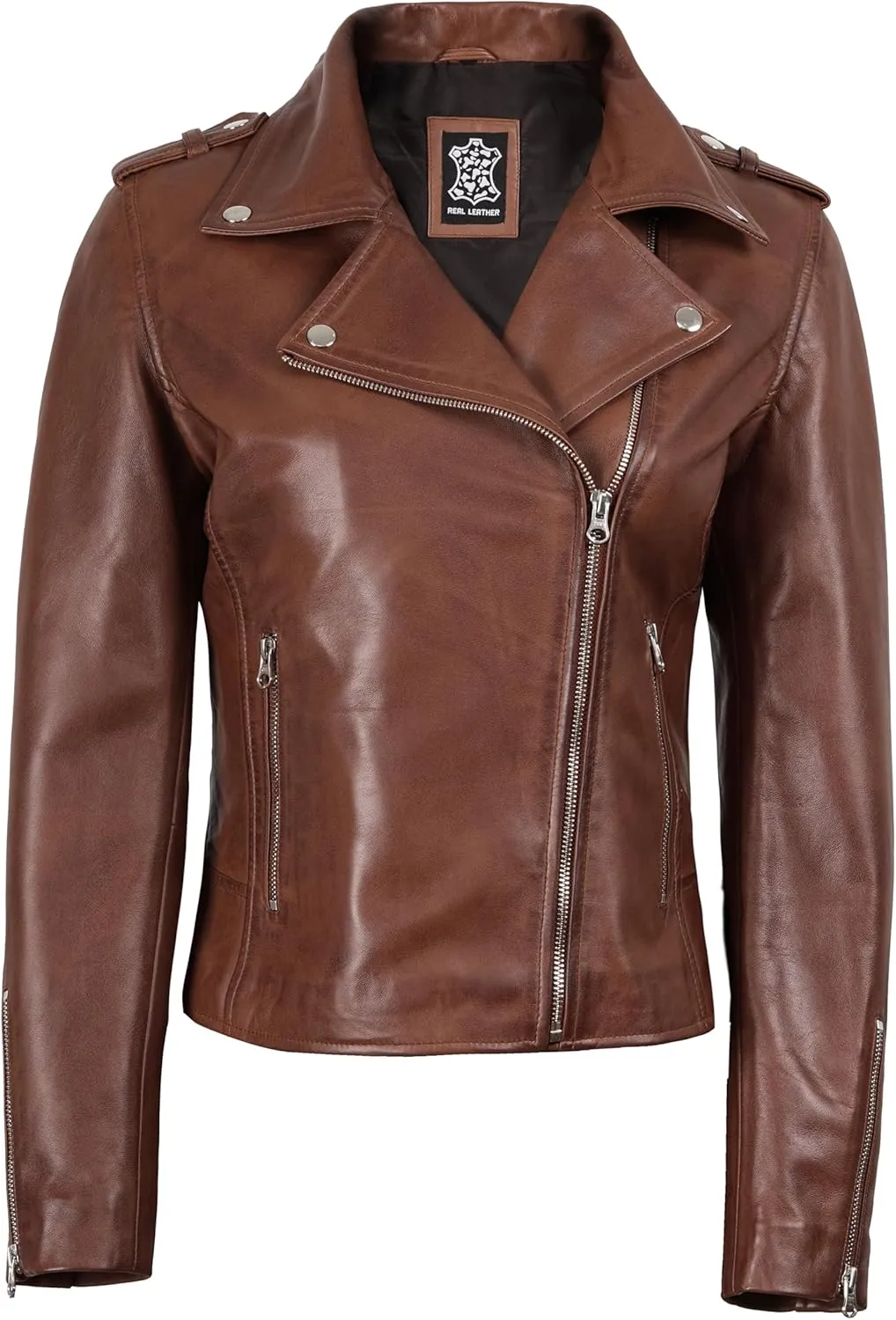 Blingsoul Real Lambskin Leather Jacket Women - Asymmetrical Style Womens Leather Jackets