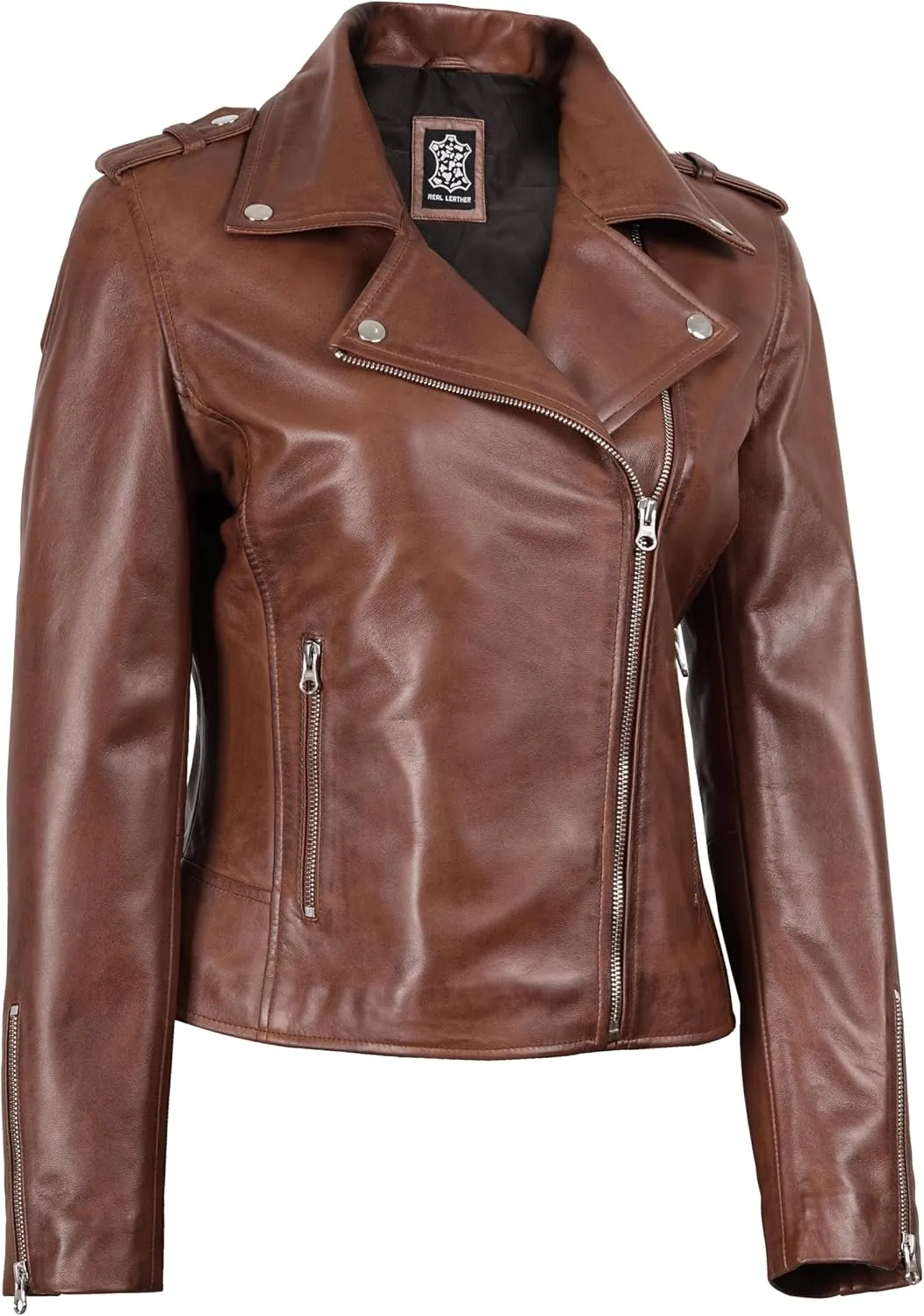 Blingsoul Real Lambskin Leather Jacket Women - Asymmetrical Style Womens Leather Jackets