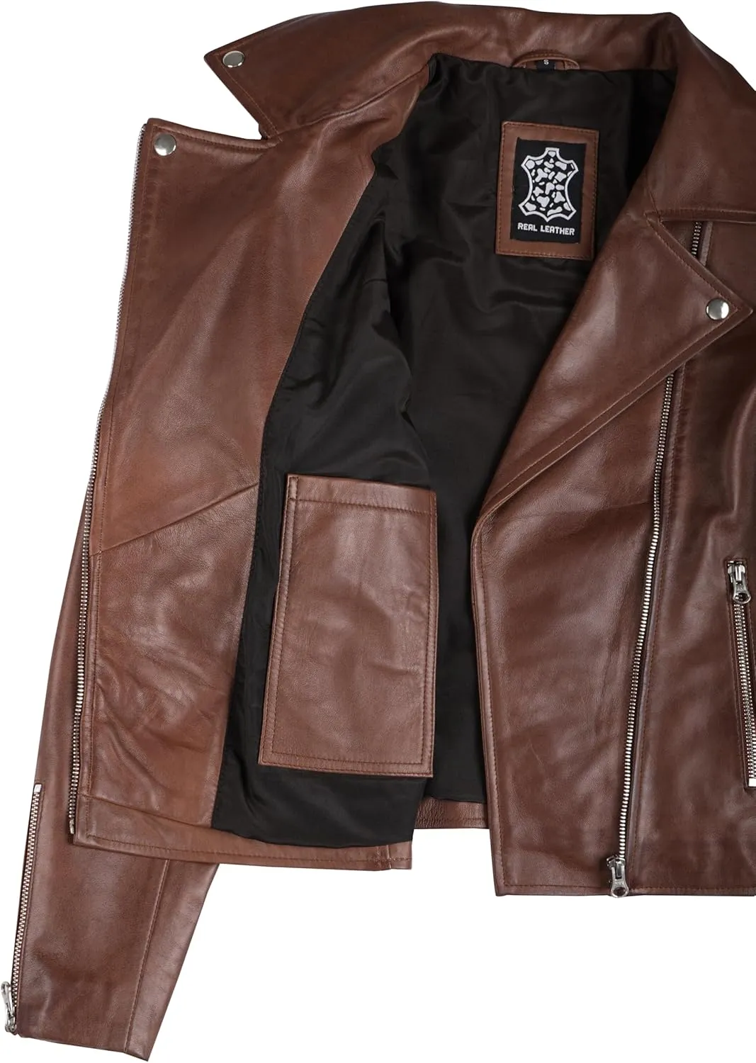 Blingsoul Real Lambskin Leather Jacket Women - Asymmetrical Style Womens Leather Jackets