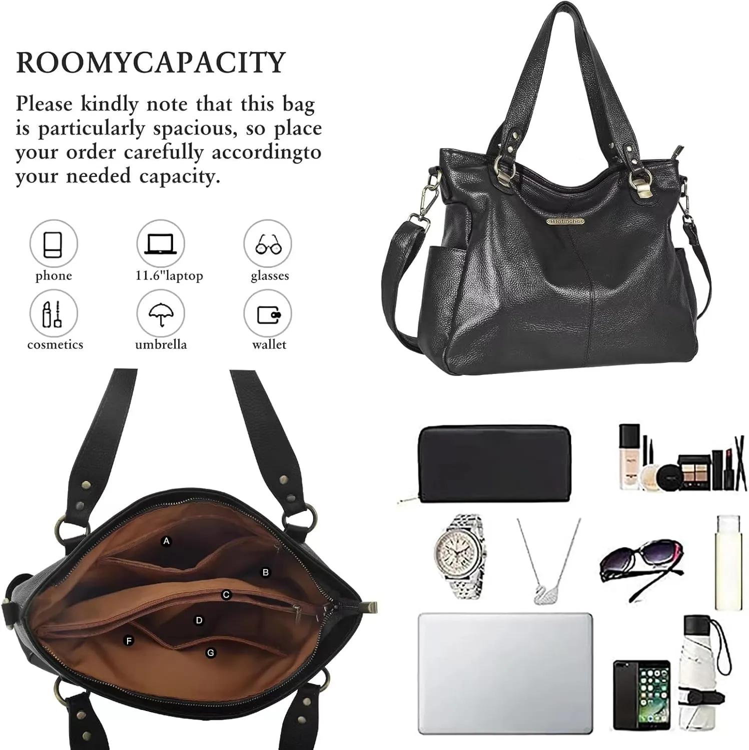 Blofinche Genuine Leather Hobo Bag for Women Large Slouchy Tote Purse Soft Real Shoulder Handbag Satchel for Laptop Work Lady