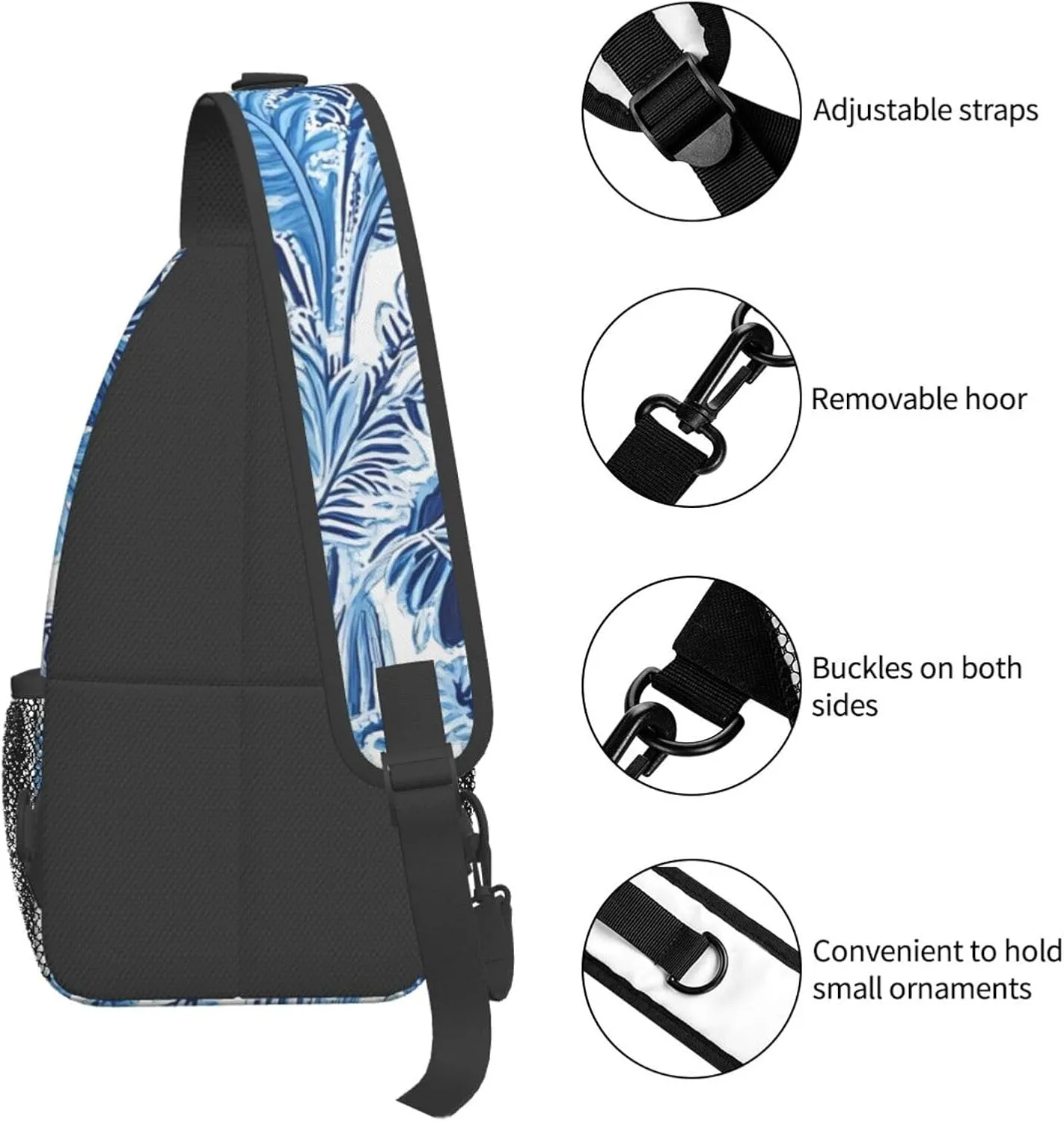 Blue And White Paisley Print Cross Chest Bag Diagonally Adjustable Straps Lightweight Sport Crossbody Bags