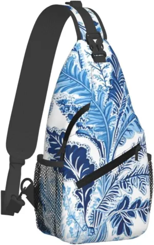 Blue And White Paisley Print Cross Chest Bag Diagonally Adjustable Straps Lightweight Sport Crossbody Bags