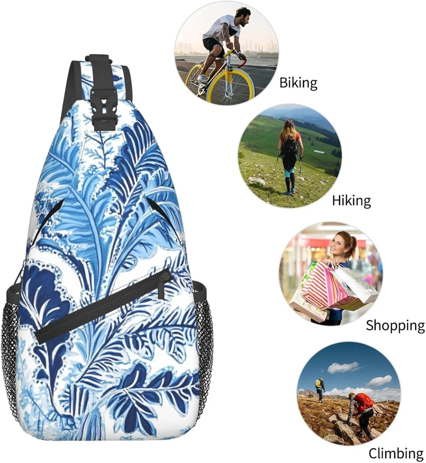Blue And White Paisley Print Cross Chest Bag Diagonally Adjustable Straps Lightweight Sport Crossbody Bags