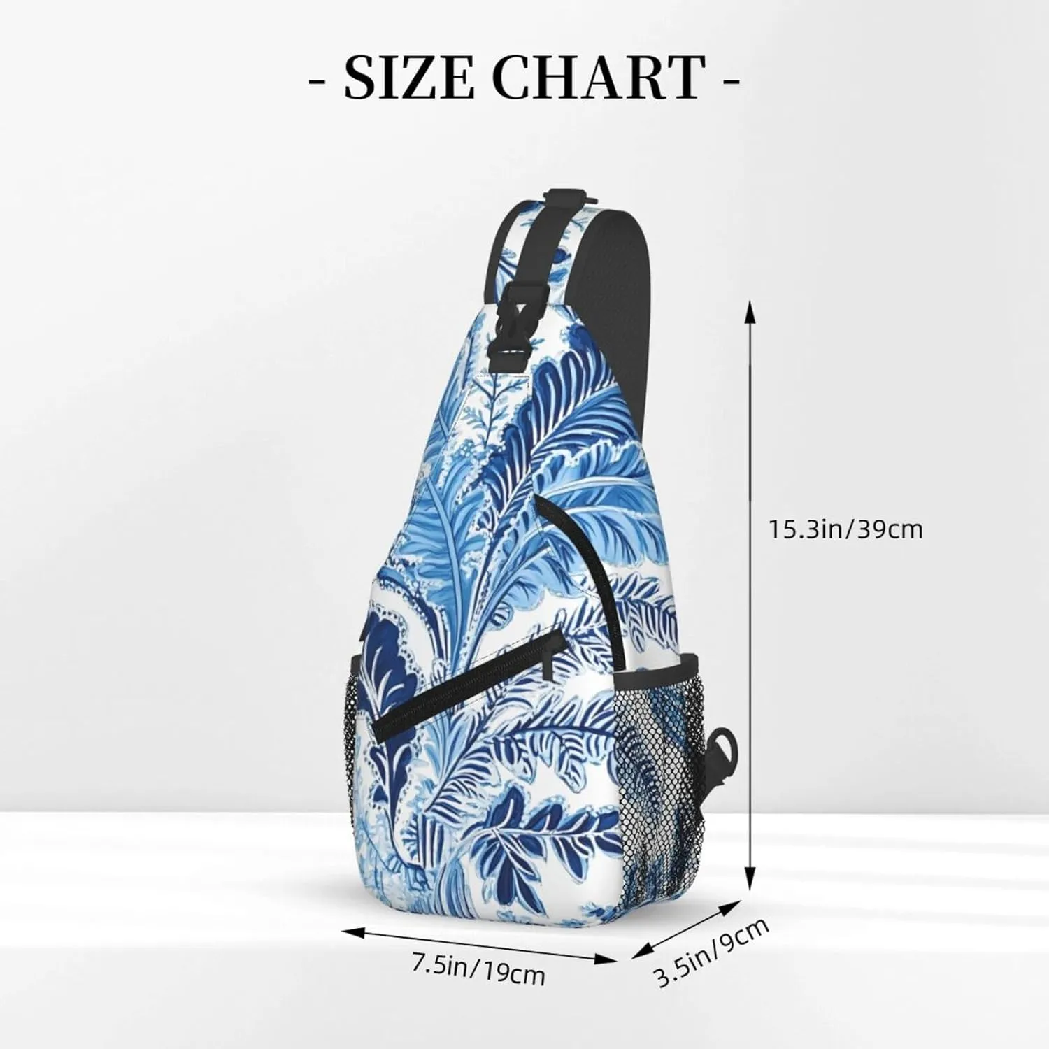 Blue And White Paisley Print Cross Chest Bag Diagonally Adjustable Straps Lightweight Sport Crossbody Bags