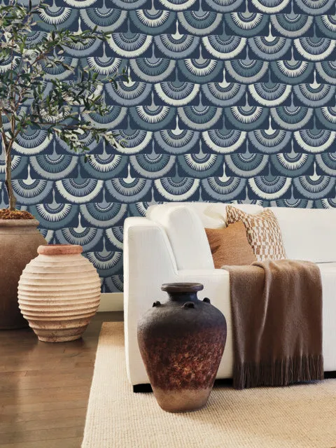 Blue Feather and Fringe Wallpaper