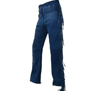 Blue Suede Leather Fringe Pants Jeans Style For Men Western Pant MFP1125