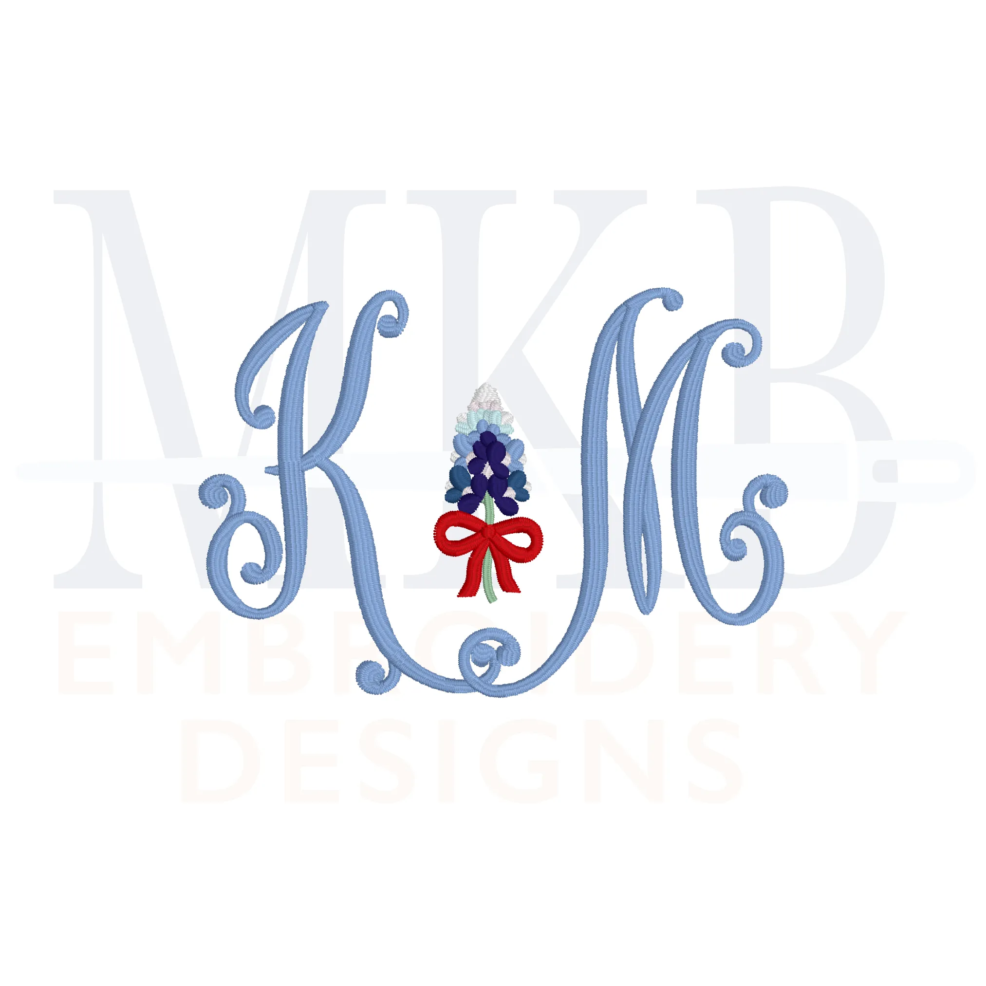 Bluebonnets Bow Embroidery Design, Machine Embroidery Design File