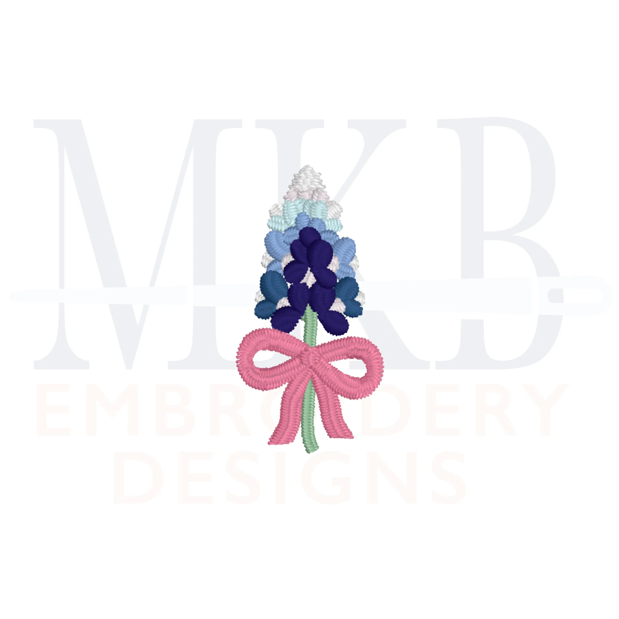 Bluebonnets Bow Embroidery Design, Machine Embroidery Design File