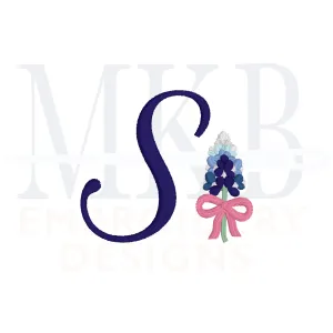 Bluebonnets Bow Embroidery Design, Machine Embroidery Design File