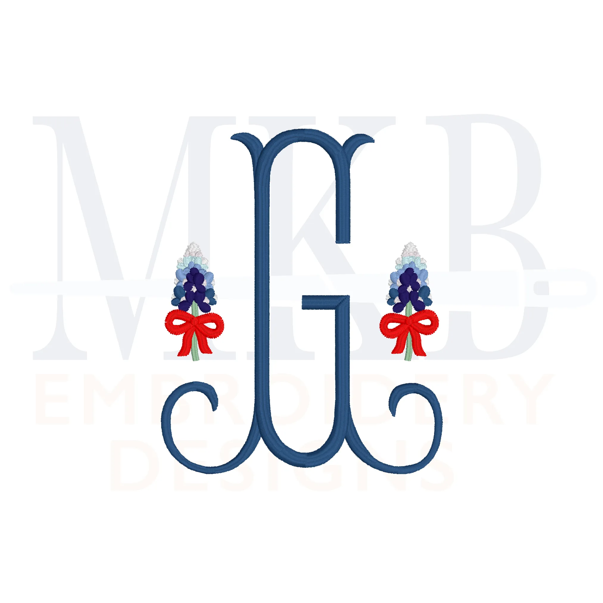 Bluebonnets Bow Embroidery Design, Machine Embroidery Design File