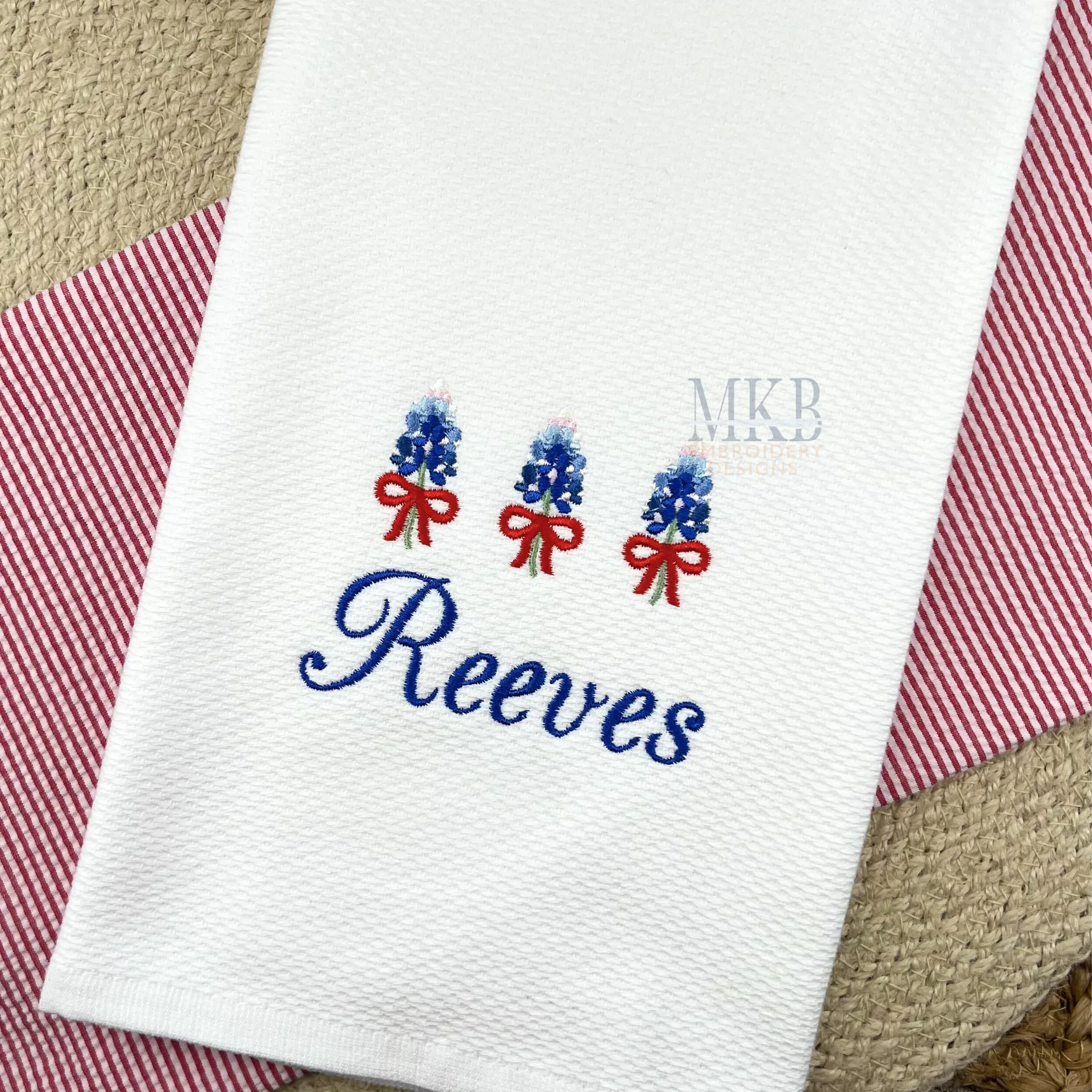 Bluebonnets Bow Trio Embroidery Design, Machine Embroidery Design File