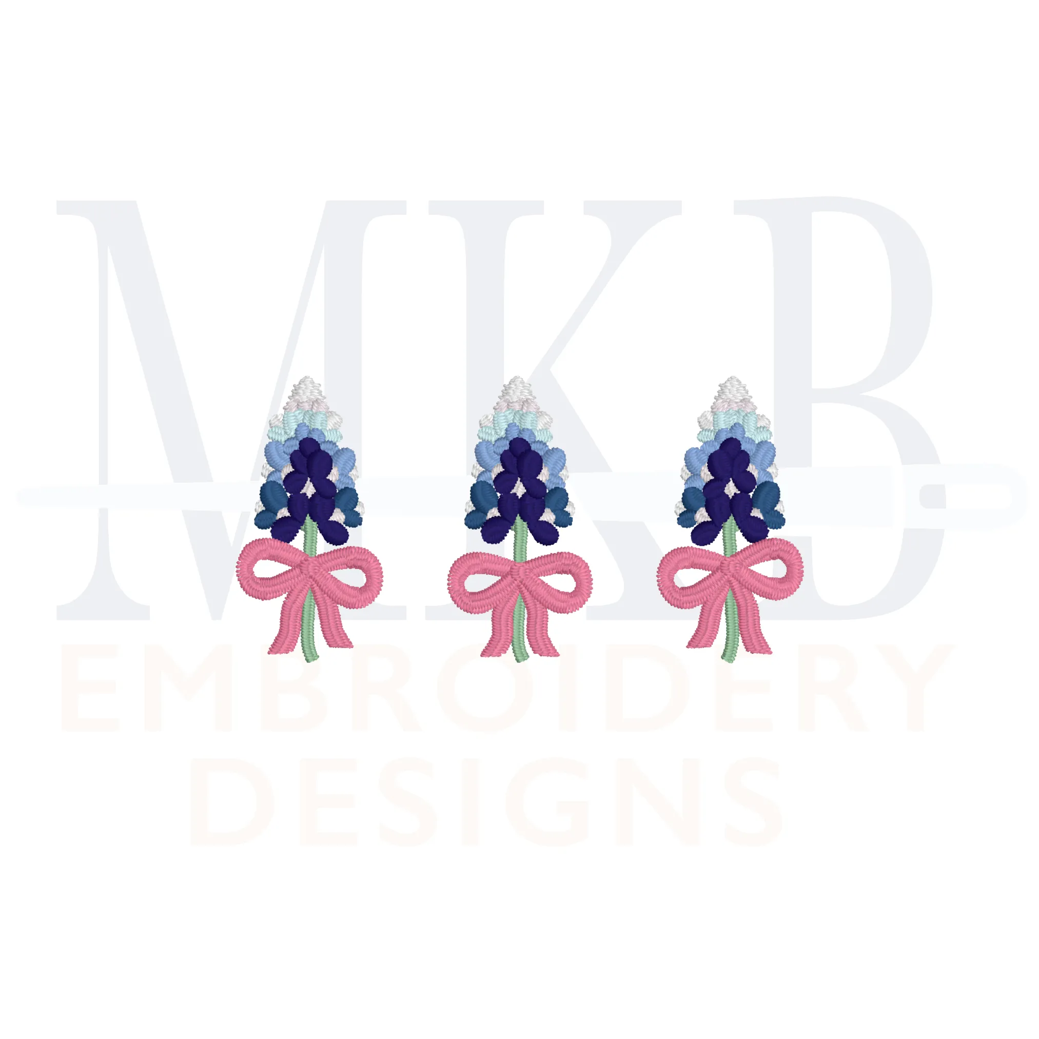 Bluebonnets Bow Trio Embroidery Design, Machine Embroidery Design File