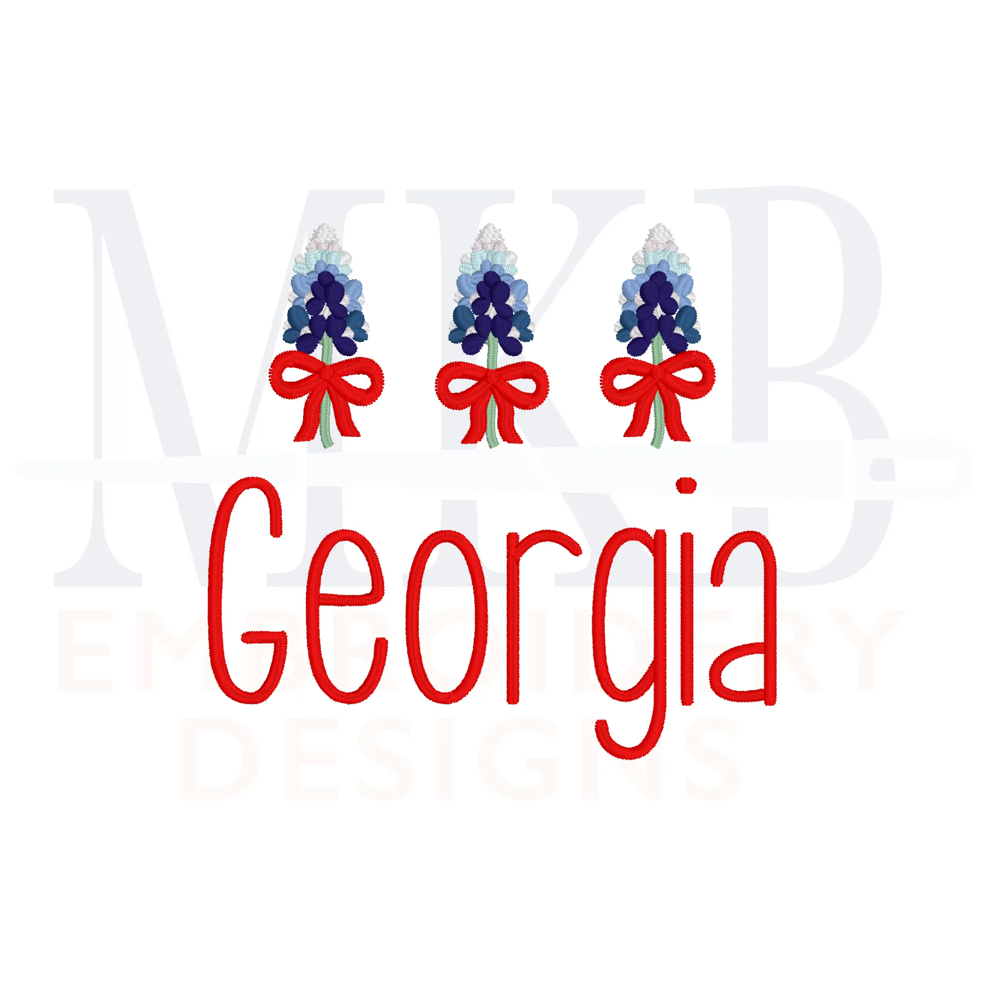 Bluebonnets Bow Trio Embroidery Design, Machine Embroidery Design File