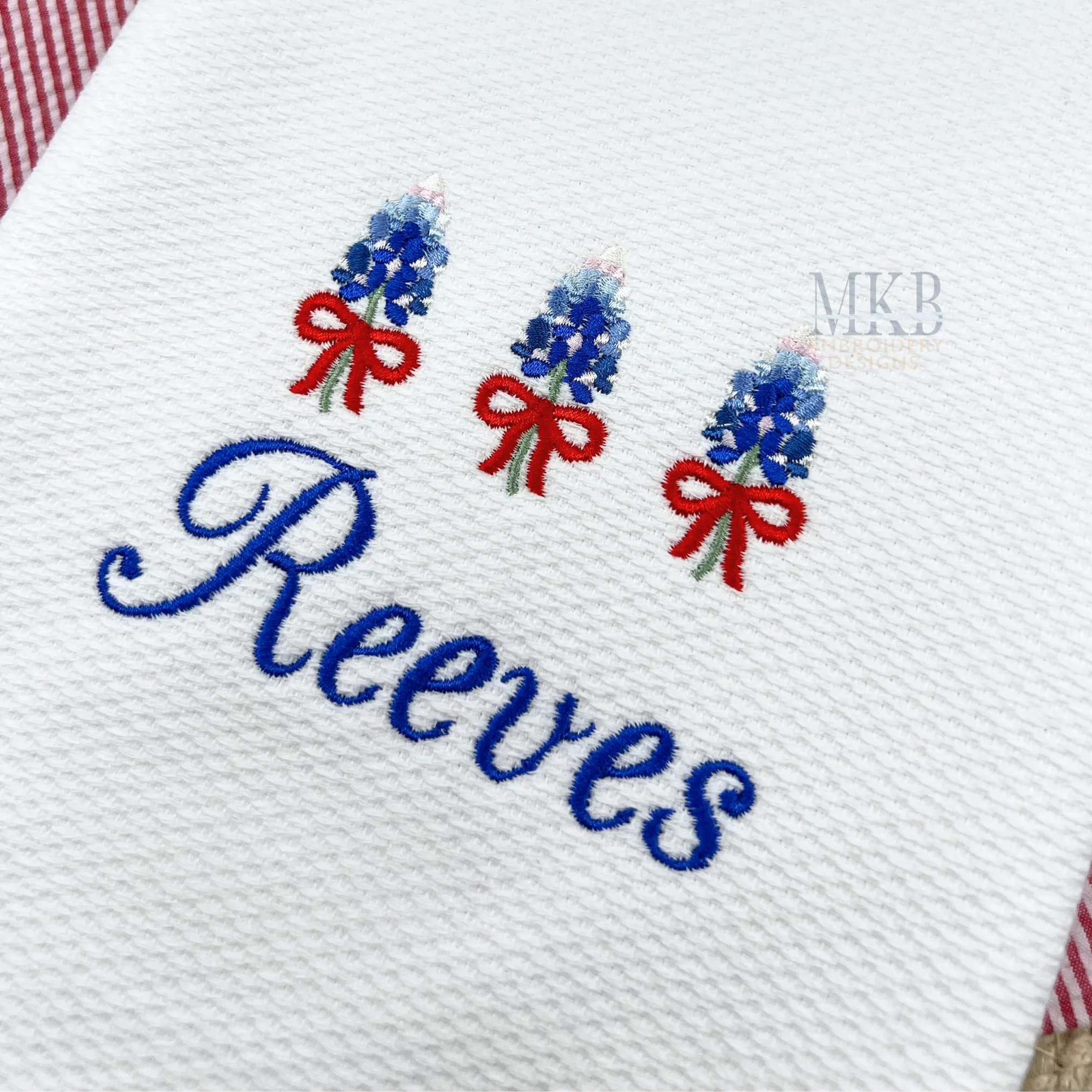 Bluebonnets Bow Trio Embroidery Design, Machine Embroidery Design File