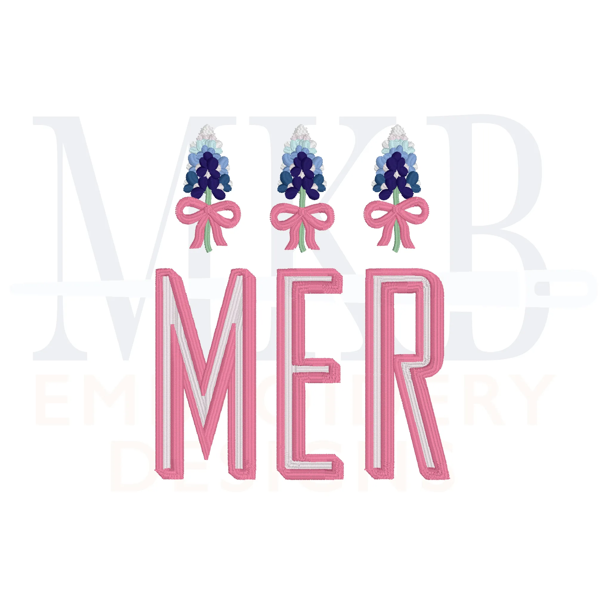 Bluebonnets Bow Trio Embroidery Design, Machine Embroidery Design File
