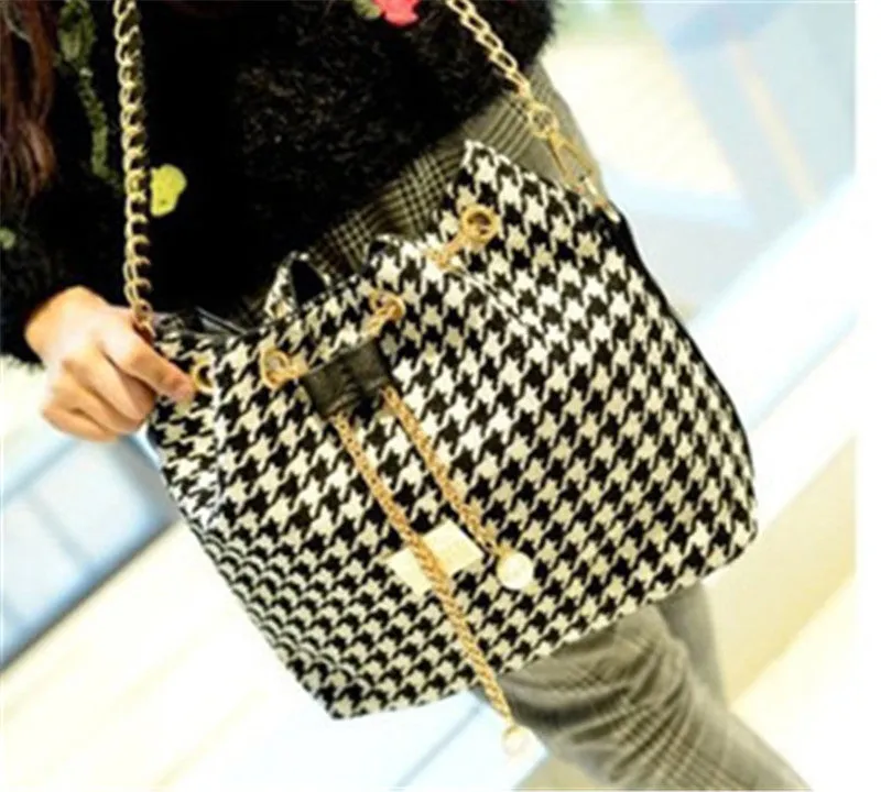 Bohemia Canvas Drawstring Lady Bucket Bag Chains Shoulder Handbags Women's Vintage Messenger Bags Bolsa Feminina Bolsos