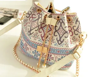 Bohemia Canvas Drawstring Lady Bucket Bag Chains Shoulder Handbags Women's Vintage Messenger Bags Bolsa Feminina Bolsos