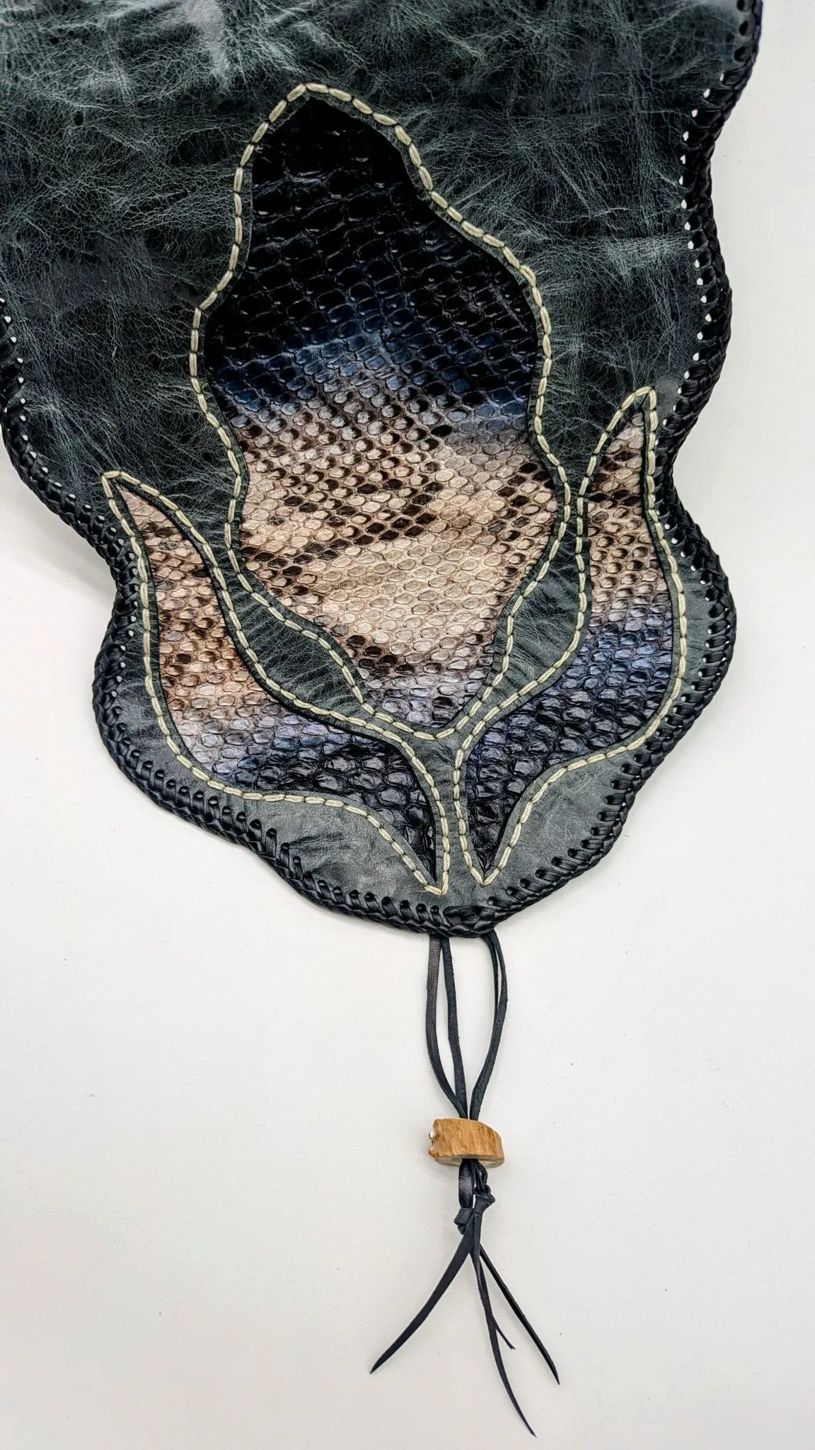 Bohemian Armadillo Snakeskin Whipstitch Leather Backpack with Antler Bone Closure,  Bohemian Bag with Armadillo Shell and Fringe Charm